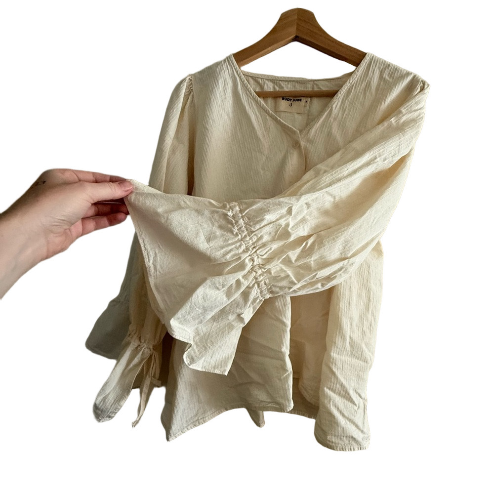 Rudy Jude Cream Button-Front Peasant Blouse - Picture 2 of 5